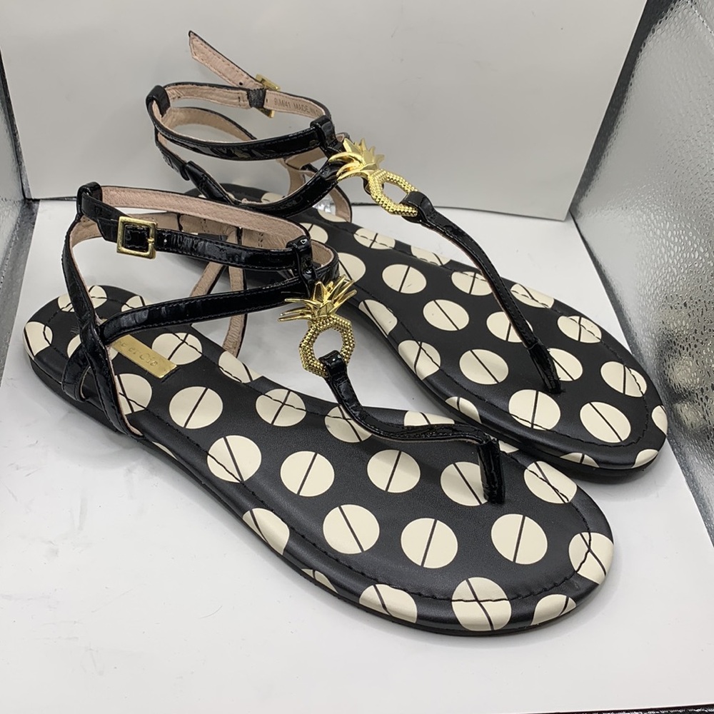 Louise et Cie Albaran Sandal Thong Black White Polka Dot Pineapple Size 9 1/2 - Picture 2 of 3
